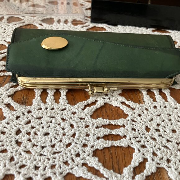 NOS Vintage Belle Brummel Green Leather Clutch Purse with the box - Picture 7 of 15